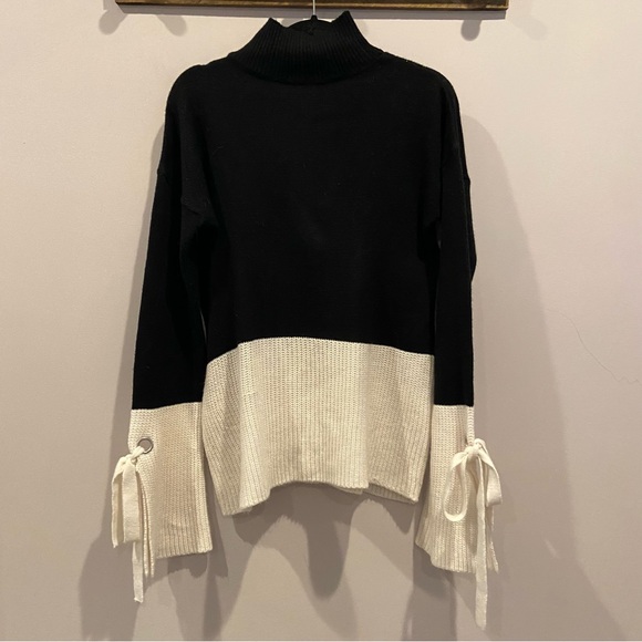 ALISON ANDREWS Colorblock Tie Bell Sleeve Sweater Turtleneck Large - Picture 4 of 7